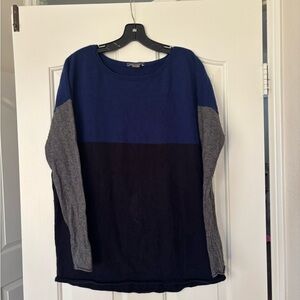 Women's Blue and Gray Colorblock Wool & Cashmere Sweater